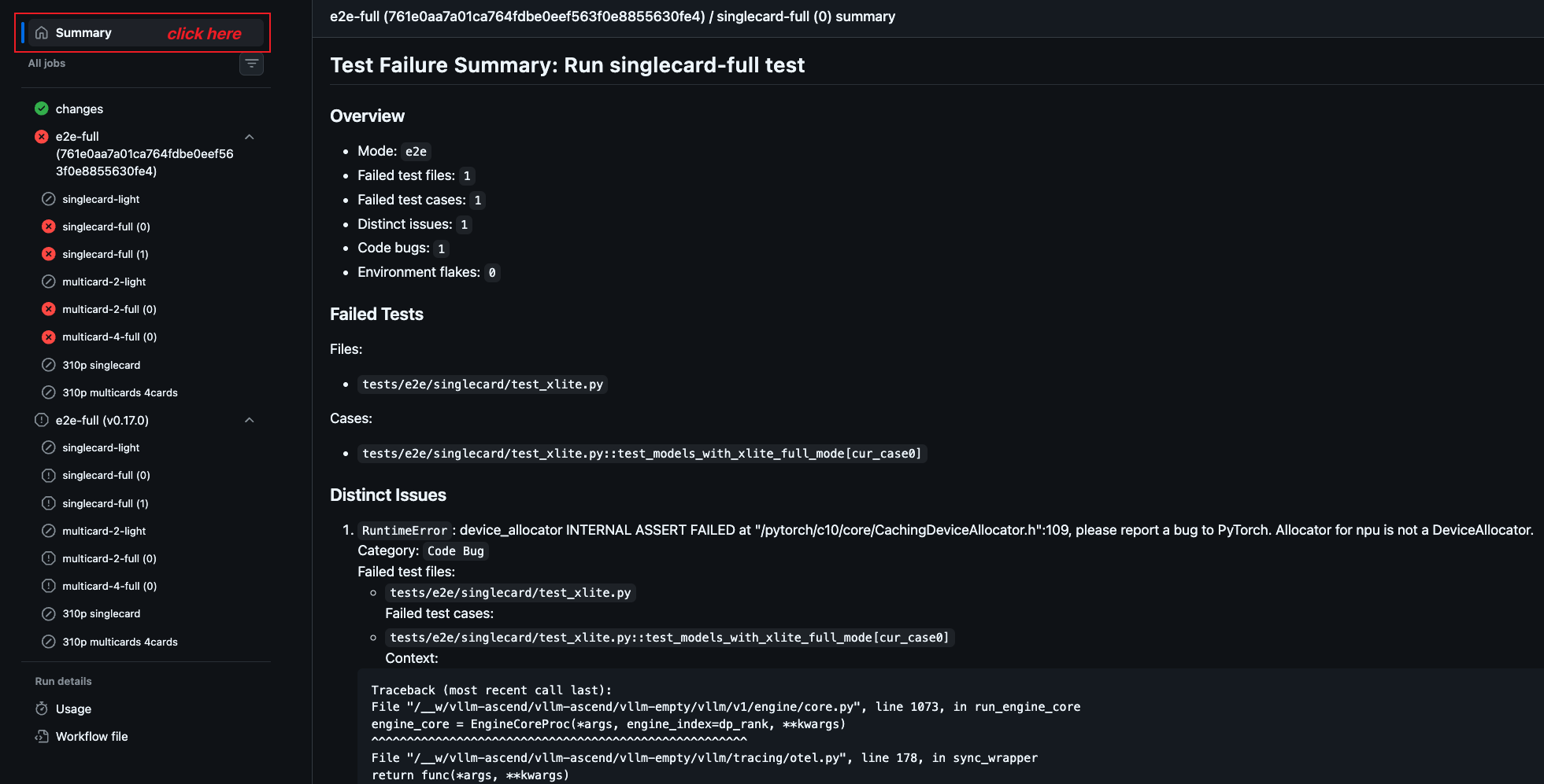 GitHub Actions CI log summary